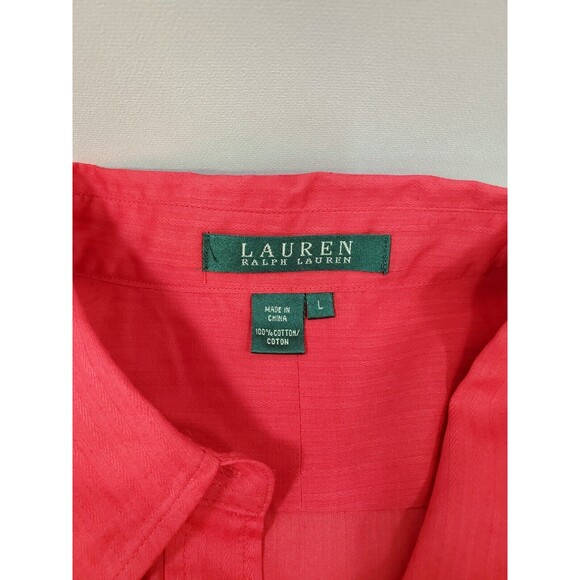 Lauren Ralph Lauren Red Button Down Large Women’s Roll Tab Sleeves - Picture 4 of 8